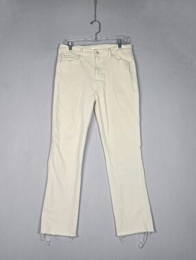Mother The High Waisted Rascal Ankle Fray Size 32 Play Date Egg Nog Ivory